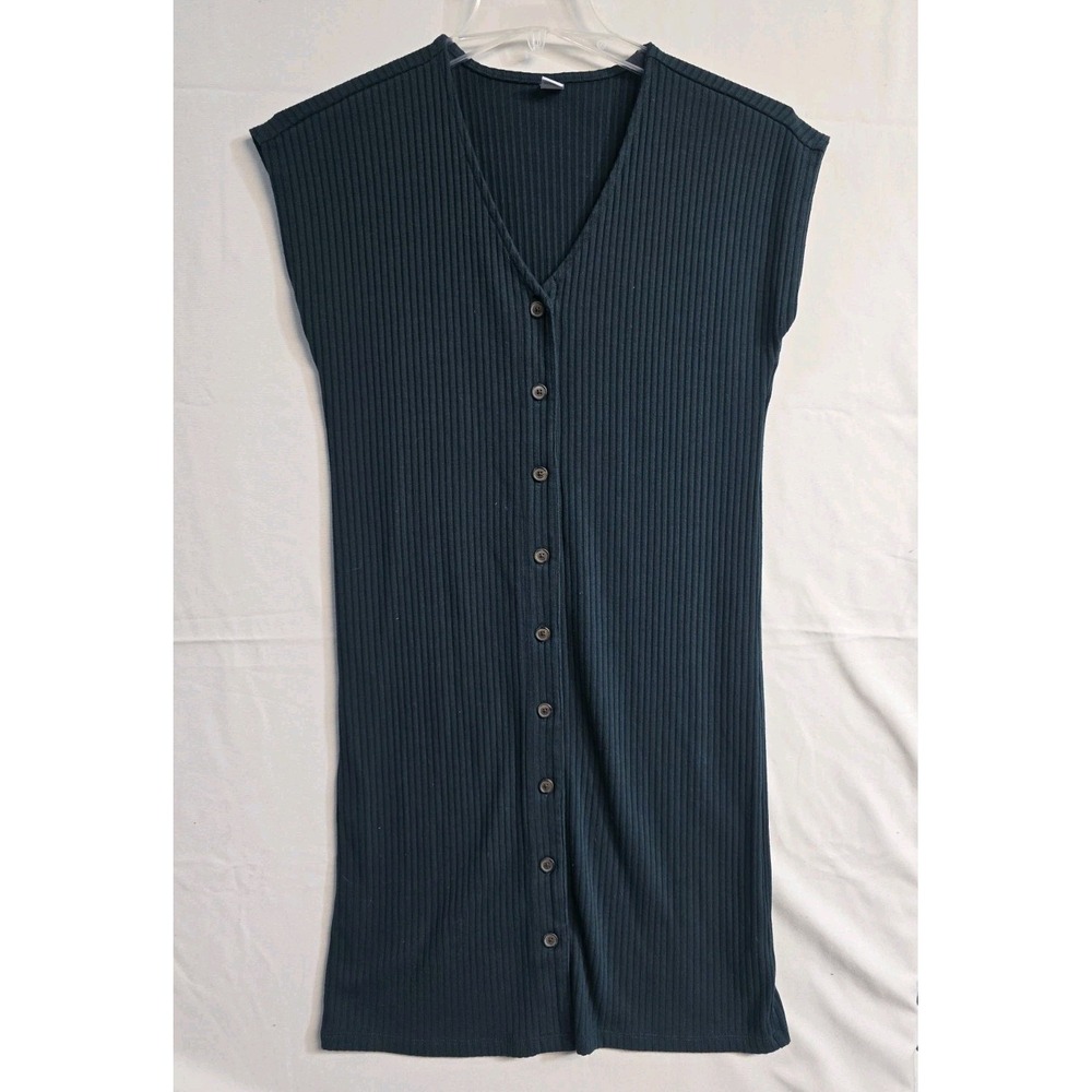 Old Navy Women's Small Tall  Green Button Front Sleeveless Rib Knit Dress V-Neck